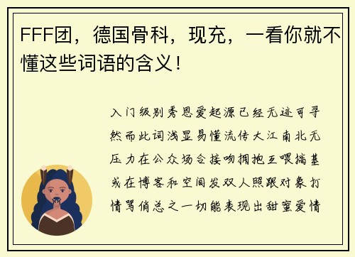 FFF团，德国骨科，现充，一看你就不懂这些词语的含义！