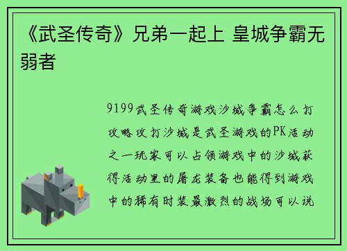 《武圣传奇》兄弟一起上 皇城争霸无弱者