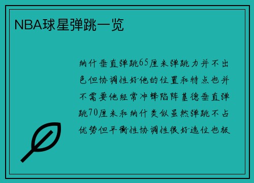 NBA球星弹跳一览