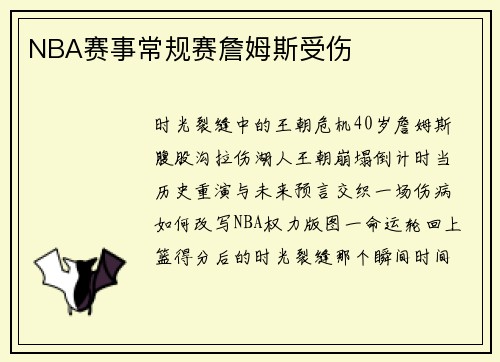 NBA赛事常规赛詹姆斯受伤