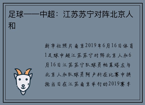 足球——中超：江苏苏宁对阵北京人和